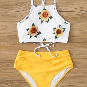 Sunflower Lace-Up & High Waist Bikini Set